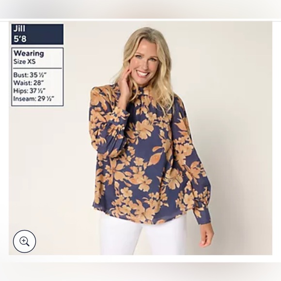 NWOT BEAUTIFUL by Lawrence Zarian Printed Mock Neck Blouse large evening blue - Picture 1 of 6